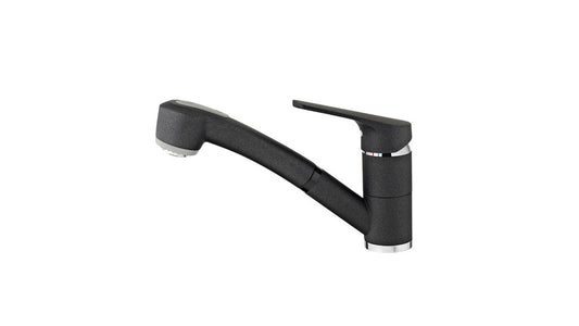 Baterie de bucatarie Teka MTP 978 granit, cu ţeavă joasă şi sistem extractibil cu 2 funcţii de jet aerat, SCHWARZMETALLIC