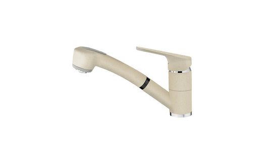 Baterie de bucatarie Teka MTP 978 granit, cu ţeavă joasă şi sistem extractibil cu 2 funcţii de jet aerat, TOPASBEIGE