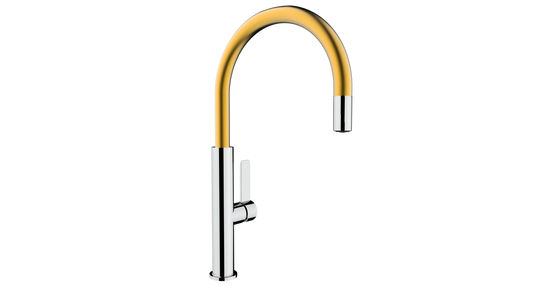 Baterie de bucatarie Teka FOT 995 brass PVD, cu ţeavă înaltă, alama cromata