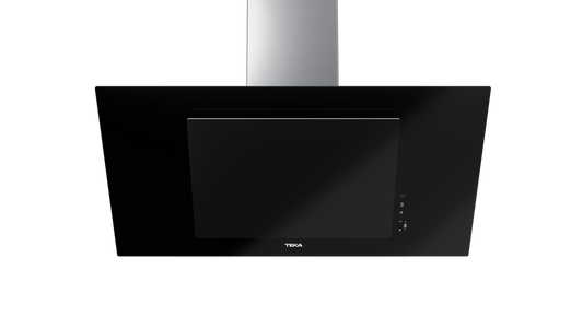 Hota cu design vertical Teka DVT 98660 TBS BK, paravan din sticlă de culoare neagra, Funcţie Fresh AIR, 90 cm