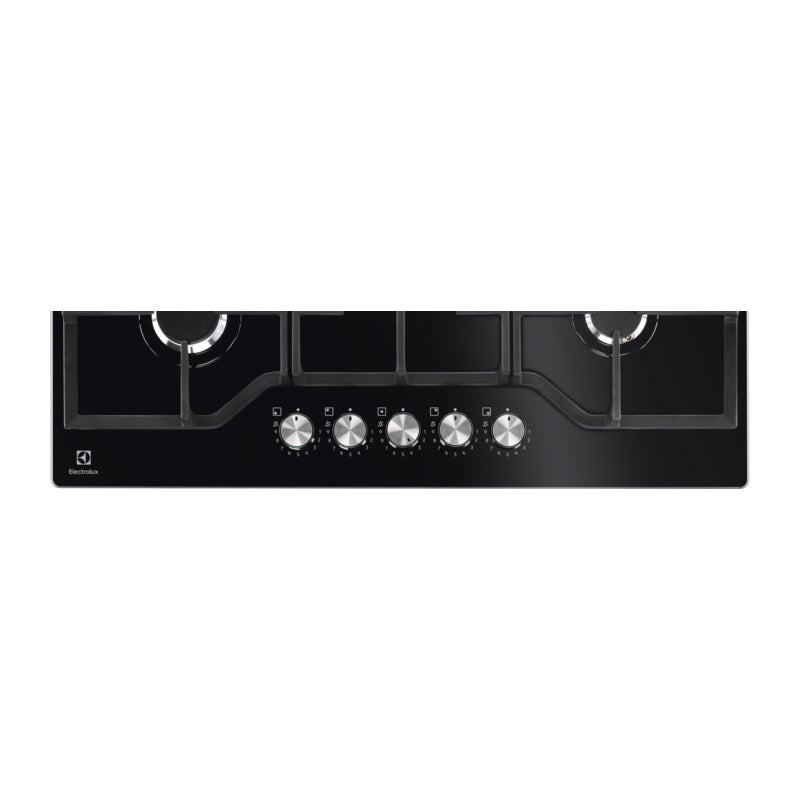 Plita pe gaz Electrolux KGG75362K, 75 cm, 5 arzatoare, gratare fonta, sticla neagra