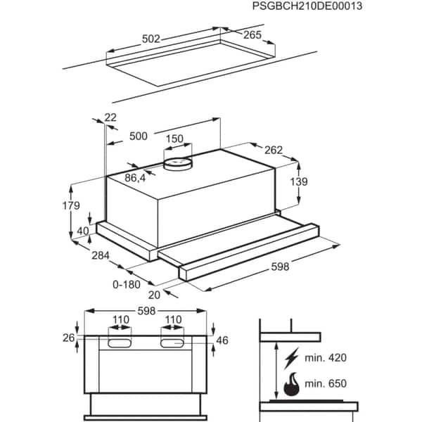 Hotă incorporabila telescopică ZANUSSI ZFP316S, 60 cm, 3 viteze, 2 filtre aluminiu, 410 mc/h, gri