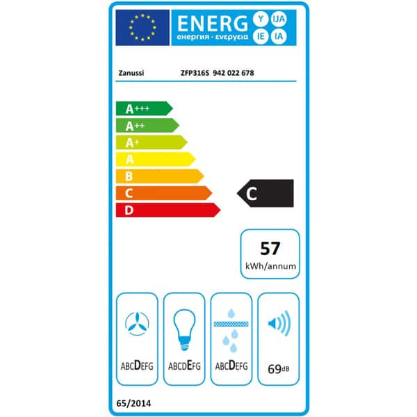 Hotă incorporabila telescopică ZANUSSI ZFP316S, 60 cm, 3 viteze, 2 filtre aluminiu, 410 mc/h, gri