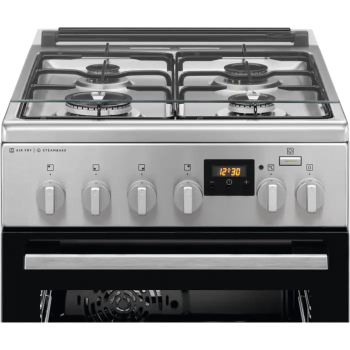 Aragaz Mixt Electrolux LKK564201X, Cuptor electric 11 fuctii, Gatire cu abur AirFry, Autocuratare catalictica, Grill electric, Timer electronic, 4 arzatoare gaz, 50 cm, 58 litri, Clasa A, inox