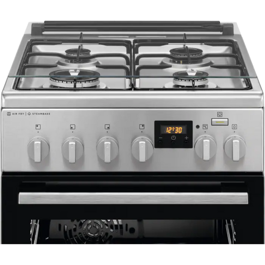 Aragaz Mixt Electrolux LKK564201X, Cuptor electric 11 fuctii, Gatire cu abur AirFry, Autocuratare catalictica, Grill electric, Timer electronic, 4 arzatoare gaz, 50 cm, 58 litri, Clasa A, inox