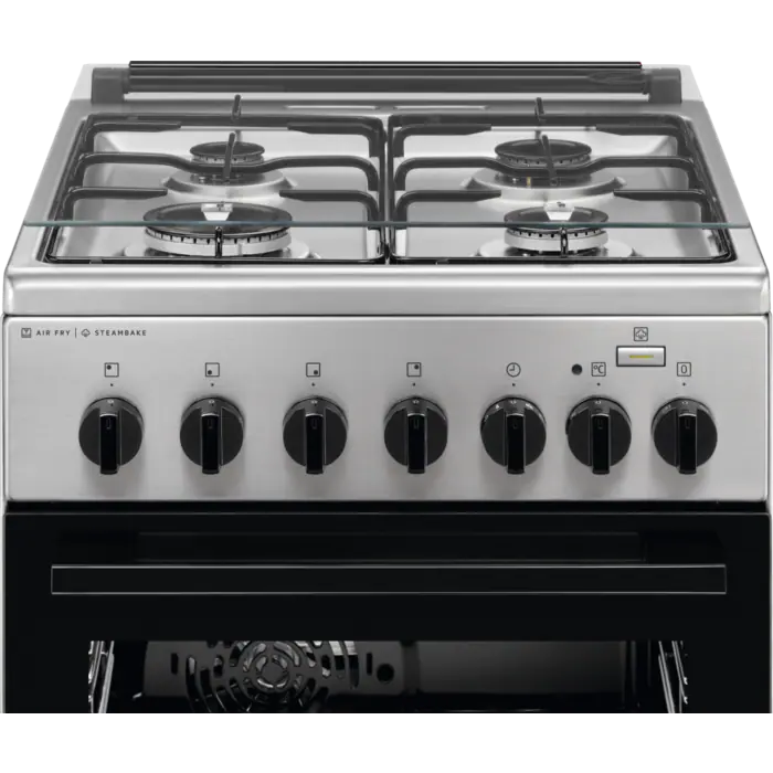 Aragaz Mixt Electrolux LKK560000X, Cuptor electric 11 fuctii, Gatire cu abur AirFry, Grill electric, Timer mecanic, 4 arzatoare gaz, 50 cm, 58 litri, Clasa A, inox