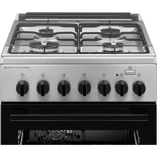 Aragaz Mixt Electrolux LKK560000X, Cuptor electric 11 fuctii, Gatire cu abur AirFry, Grill electric, Timer mecanic, 4 arzatoare gaz, 50 cm, 58 litri, Clasa A, inox