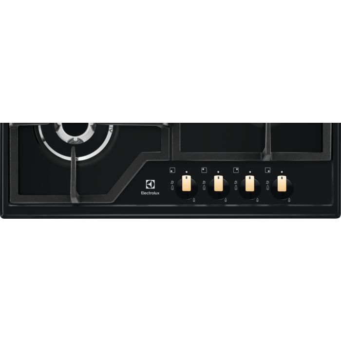 Plita pe gaz Electrolux KGS6436RK, 60 cm, 4 arzatoare, Arzator Wok, Gratare fonta, negru mat