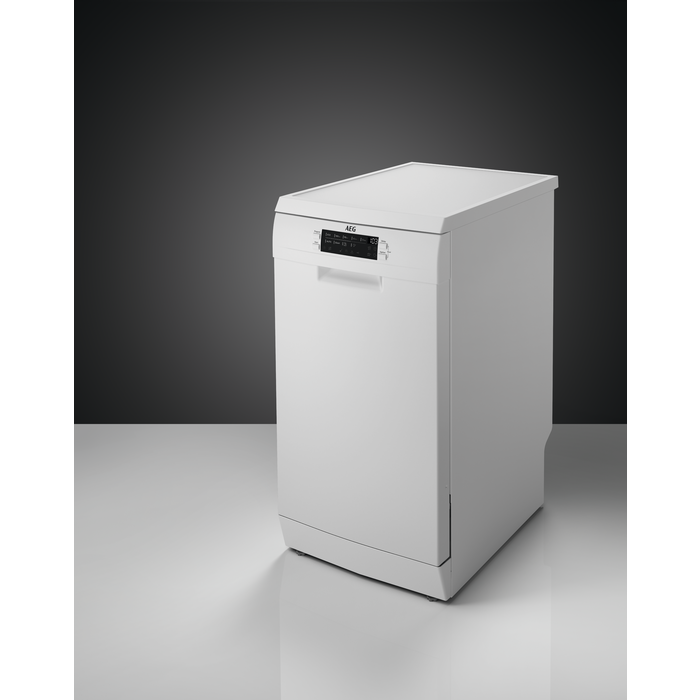 Masina de spalat vase free-standing AEG FFB62407ZW, 45 cm, 9 seturi, 9 programe, motor inverter, program scurt, deschidere automata a usii, clasa E, alba