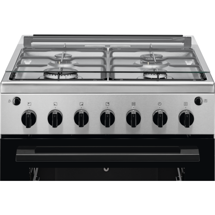 Aragaz pe gaz Electrolux LKG604001X, Autocuratare catalictica, Grill, Rotisor, Timer mecanic, 4 arzatoare, 60 cm, 54 litri, Clasa A, inox antiamprenta