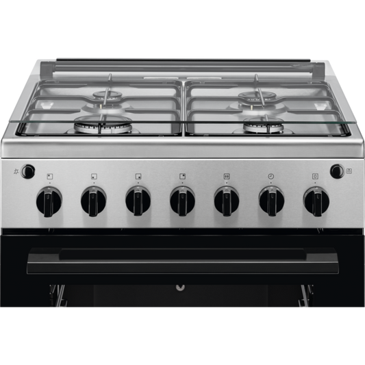 Aragaz pe gaz Electrolux LKG604001X, Autocuratare catalictica, Grill, Rotisor, Timer mecanic, 4 arzatoare, 60 cm, 54 litri, Clasa A, inox antiamprenta