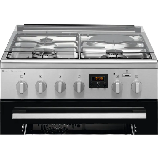 Aragaz Mixt Electrolux LKM660200X, Gatire cu aburi AirFry, Cuptor electric 11 fuctii, Grill, Timer electronic, 3 arzatoare gaz + 1 arzator electric, 60 cm, 58 litri, Clasa A, inox antiamprenta