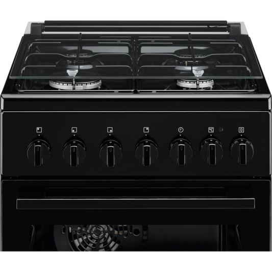 Aragaz Mixt Electrolux LKK520002K, Cuptor electric 5 fuctii, Grill electric, Timer mecanic, 4 arzatoare gaz, 50 cm, 54 litri, Clasa A, negru