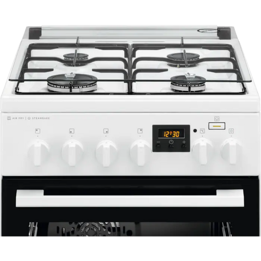 Aragaz Mixt Electrolux LKK560205W, Cuptor electric 11 fuctii, Gatire cu abur AirFry, Grill electric, Timer electronic, 4 arzatoare gaz, 50 cm, 58 litri, Clasa A, alb