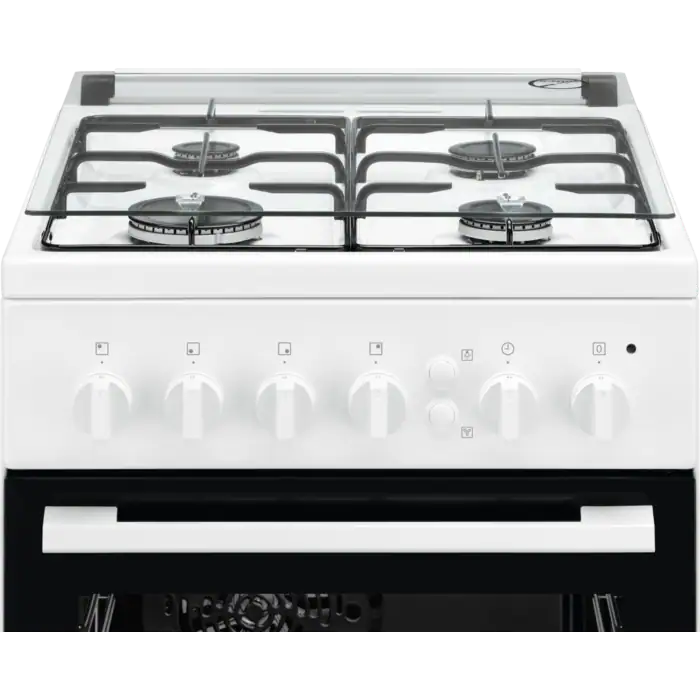 Aragaz pe gaz Electrolux LKG504000W, Autocuratare catalictica, Grill, Timere mecanic, 4 arzatoare, 50 cm, 57 litri, Clasa A, alb