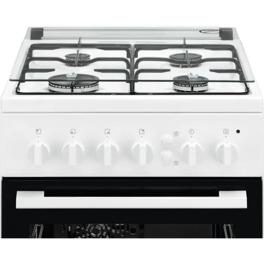 Aragaz pe gaz Electrolux LKG504000W, Autocuratare catalictica, Grill, Timere mecanic, 4 arzatoare, 50 cm, 57 litri, Clasa A, alb