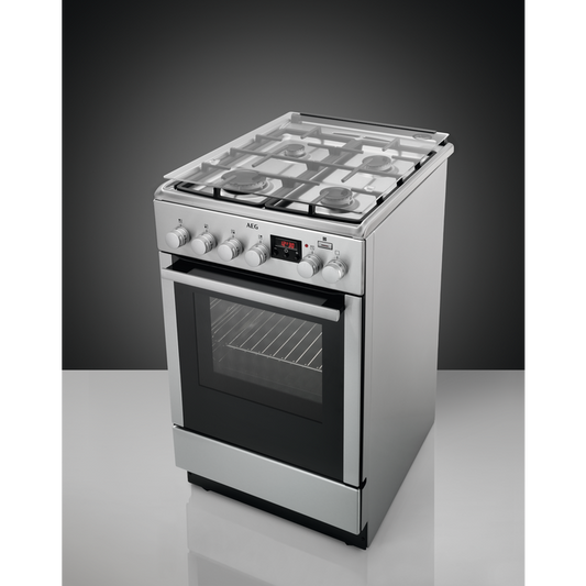 Aragaz Mixt AEG CKB56480BM, Cuptor electric, 11 functii, 50 cm, 58 litri,  Gatire cu aburi AirFry, Gril electric, Plita pe gaz, 4 arzatoare, Gratar cromat, Clasa A, Inox