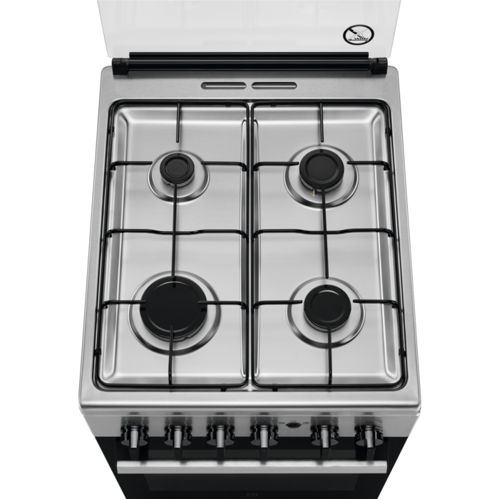 Aragaz pe gaz Electrolux LKG500002X, Grill, Rotisor, 4 arzatoare, 50 cm, 51 litri, Clasa A, inox