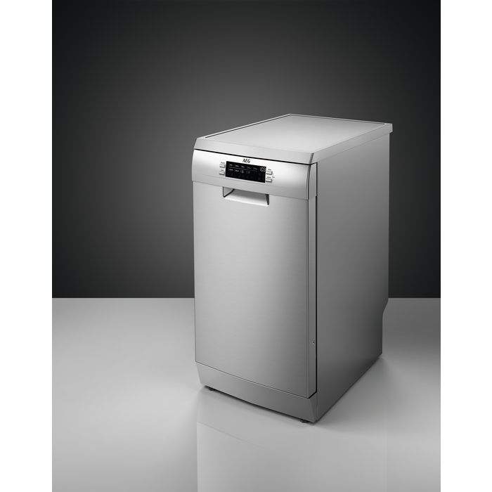 Masina de spalat vase free-standing AEG FFB73517ZM, 45 cm, 10 seturi, 9 programe, motor inverter, program scurt, deschidere automata a usii, clasa D, inox